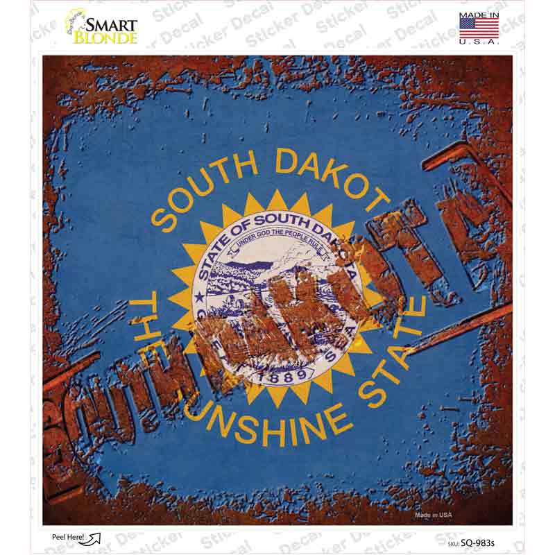 South Dakota Rusty Stamped Novelty Square Sticker Decal Small