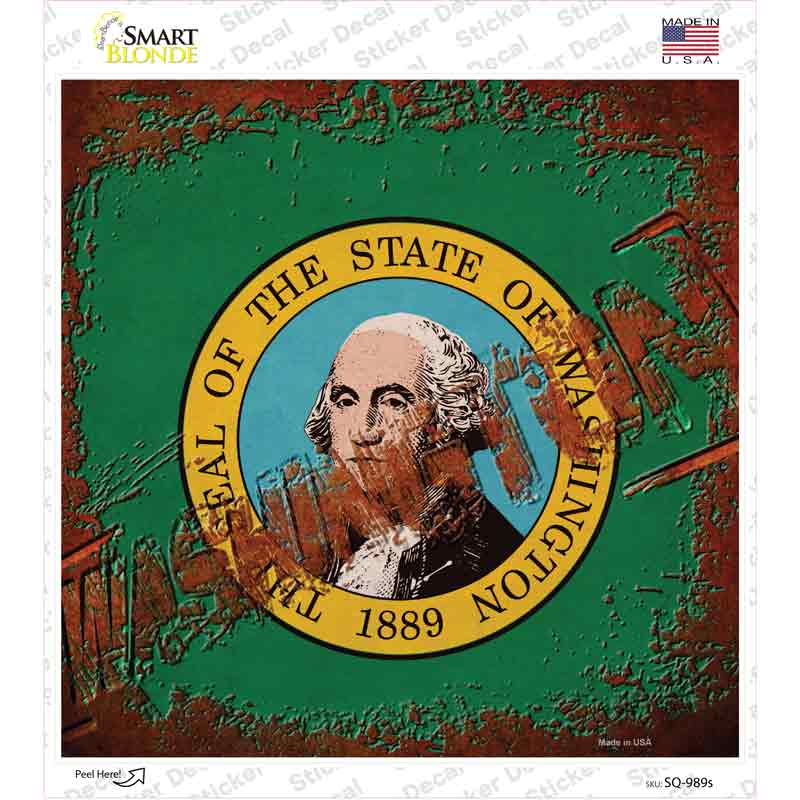 Washington Rusty Stamped Novelty Square Sticker Decal Small