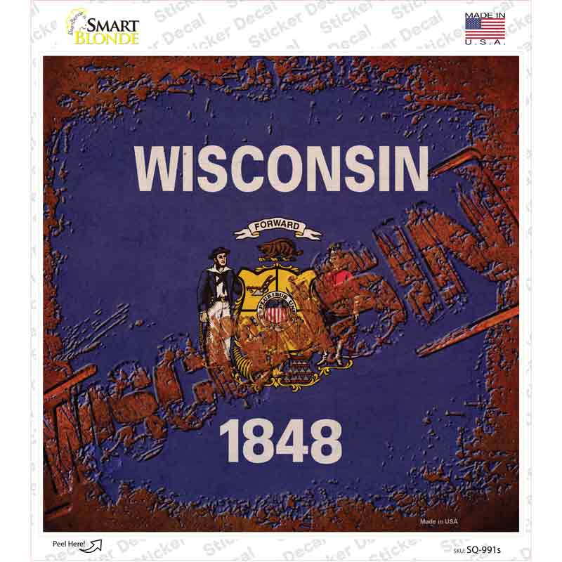 Wisconsin Rusty Stamped Novelty Square Sticker Decal Small