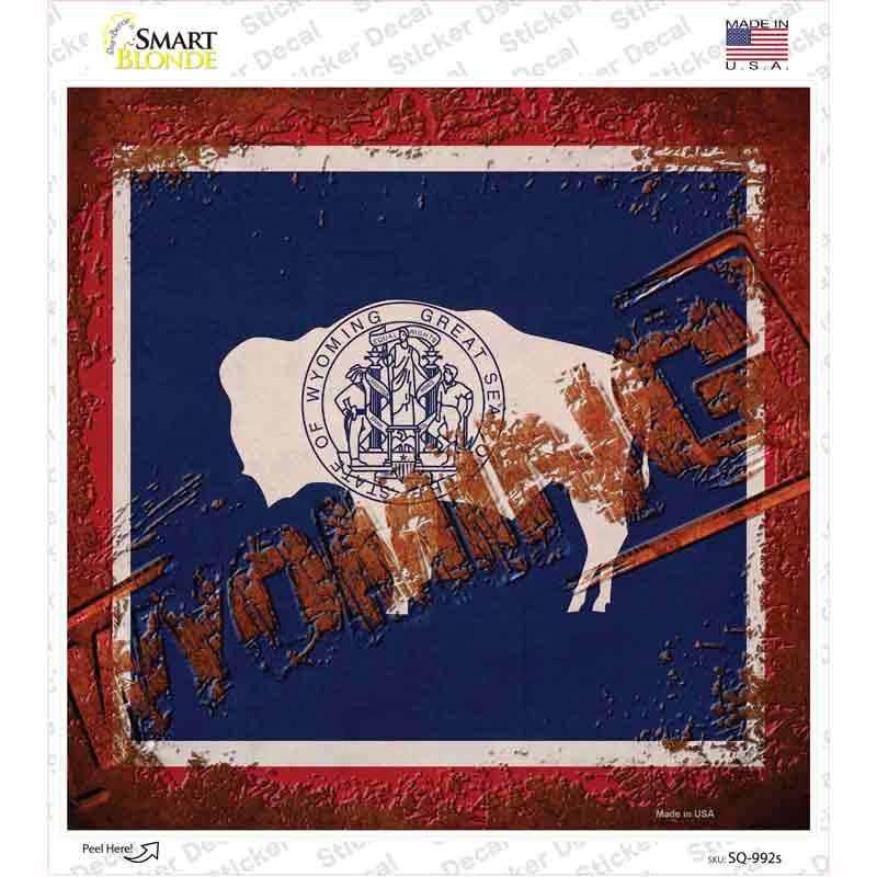 Wyoming Rusty Stamped Novelty Square Sticker Decal Small