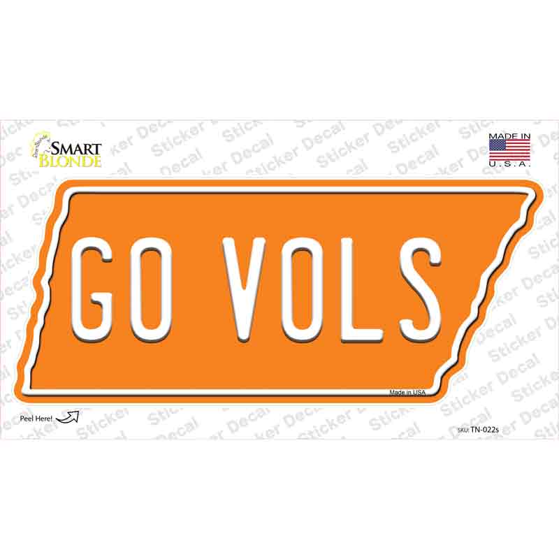 Go Vols Novelty Tennessee Shape Sticker Decal Small