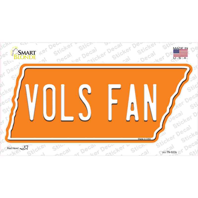 Vols Fan Novelty Tennessee Shape Sticker Decal Small