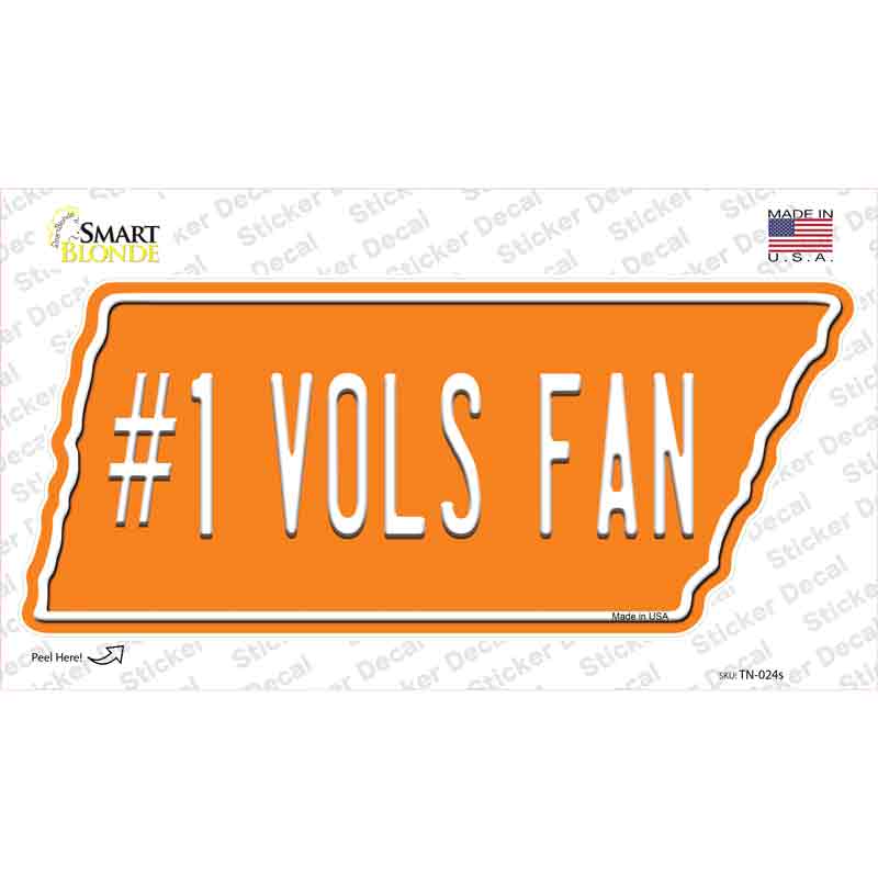 Number 1 Vols Fan Novelty Tennessee Shape Sticker Decal Small