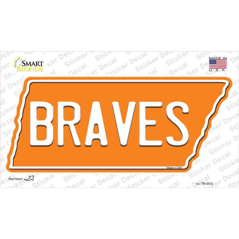 Braves Novelty Tennessee Shape Sticker Decal Small