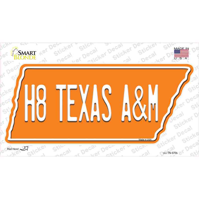 H8 Texas A&M Novelty Tennessee Shape Sticker Decal Small