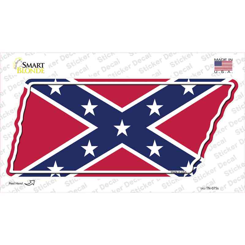 Confederate Flag Novelty Tennessee Shape Sticker Decal Small