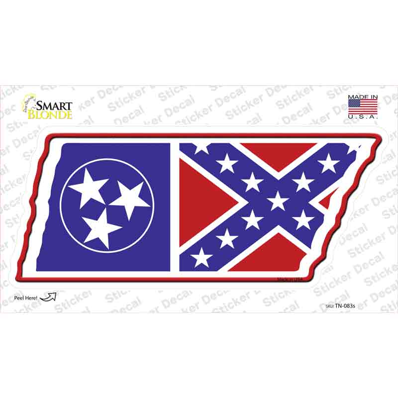 Tennessee Confederate Flag Novelty Tennessee Shape Sticker Decal Small