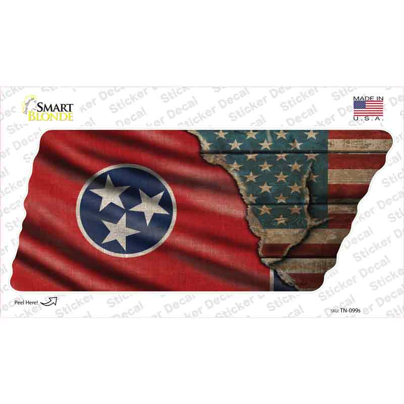 Tennessee American Flag Novelty Tennessee Shape Sticker Decal Small