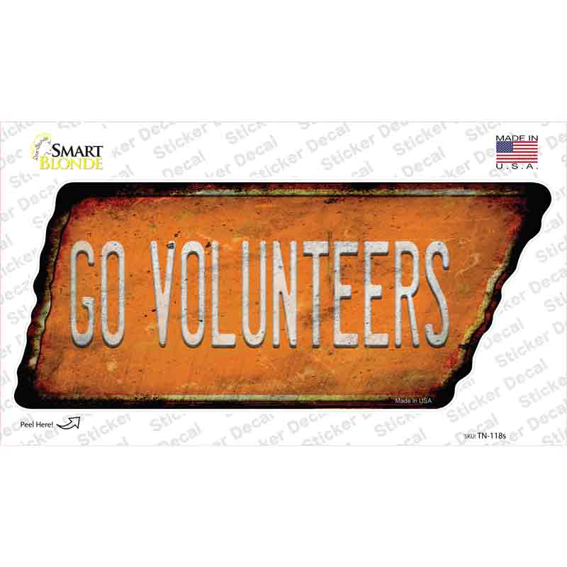 Go Volunteers Novelty Rusty Tennessee Shape Sticker Decal Small