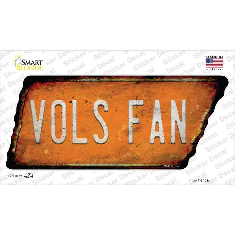 Vols Fan Novelty Rusty Tennessee Shape Sticker Decal Small