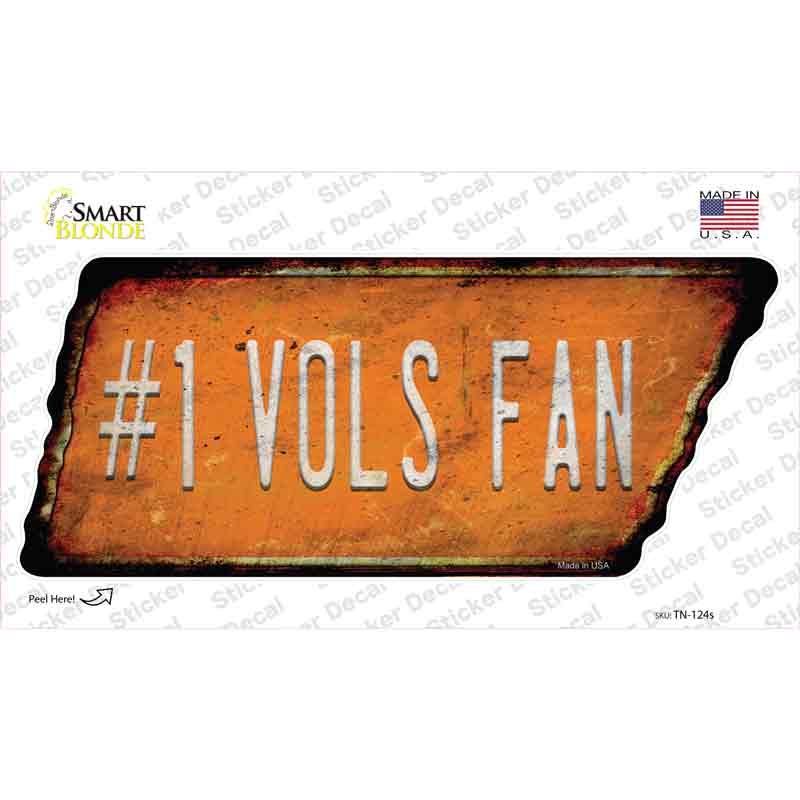 Number 1 Vols Fan Novelty Rusty Tennessee Shape Sticker Decal Small