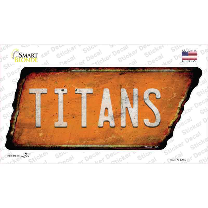 Titans Novelty Rusty Tennessee Shape Sticker Decal Small