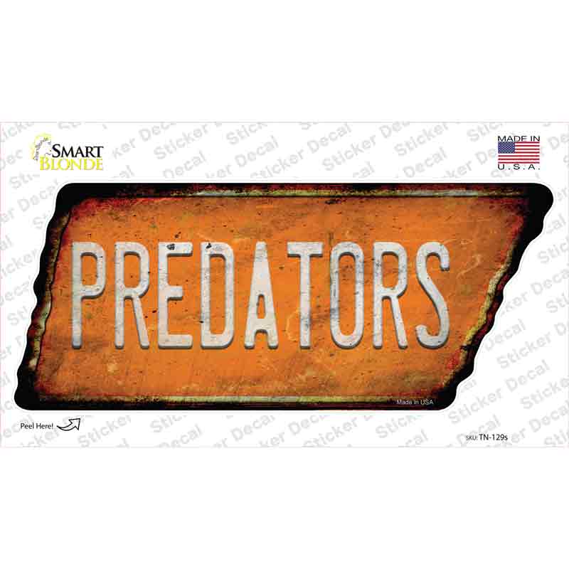 Predators Novelty Rusty Tennessee Shape Sticker Decal Small