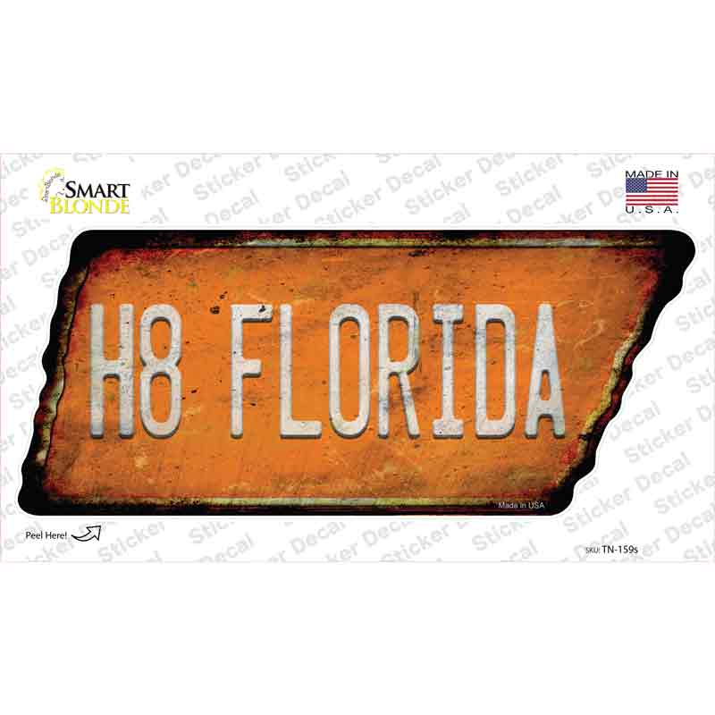 H8 Florida Novelty Rusty Tennessee Shape Sticker Decal Small