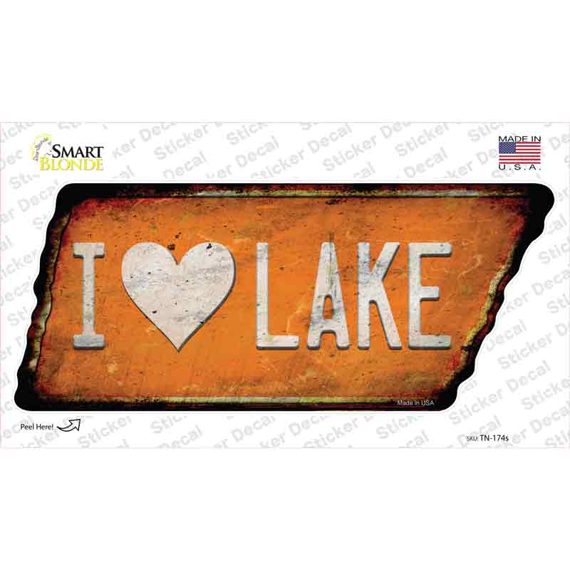 I Love Lake Novelty Rusty Tennessee Shape Sticker Decal Small