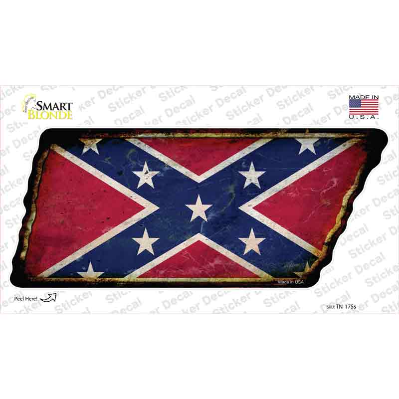 Confederate Flag Novelty Rusty Tennessee Shape Sticker Decal Small