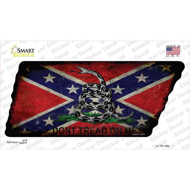 Confederate Dont Tread Novelty Rusty Tennessee Shape Sticker Decal Small