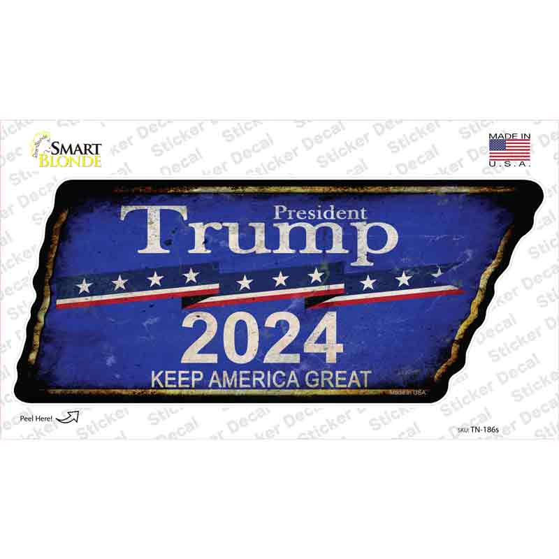 Trump 2024 Novelty Rusty Tennessee Shape Sticker Decal Small