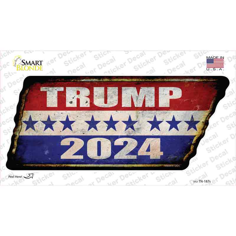 Trump 2024 Stripes Novelty Rusty Tennessee Shape Sticker Decal Small