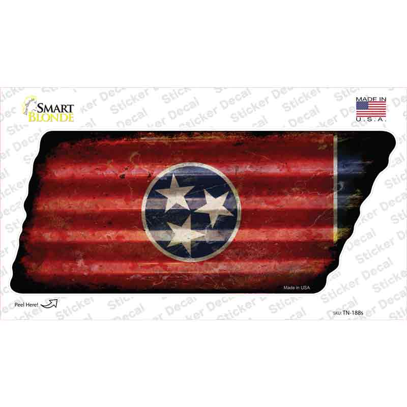 Corrugated Tennessee Flag Novelty Rusty Tennessee Shape Sticker Decal
