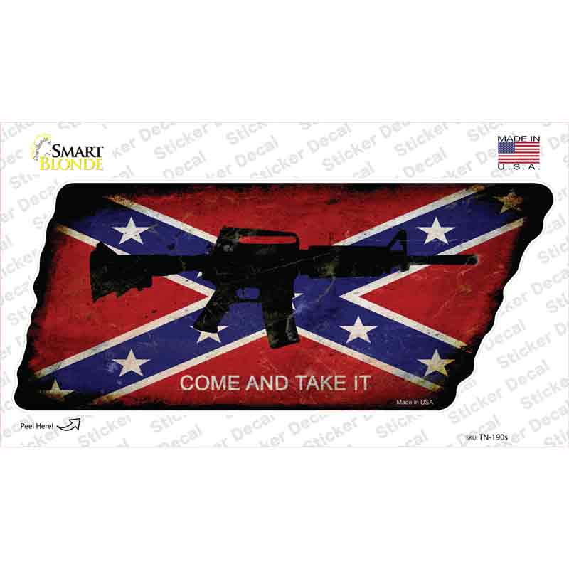 Come and Take It Novelty Rusty Tennessee Shape Sticker Decal Small