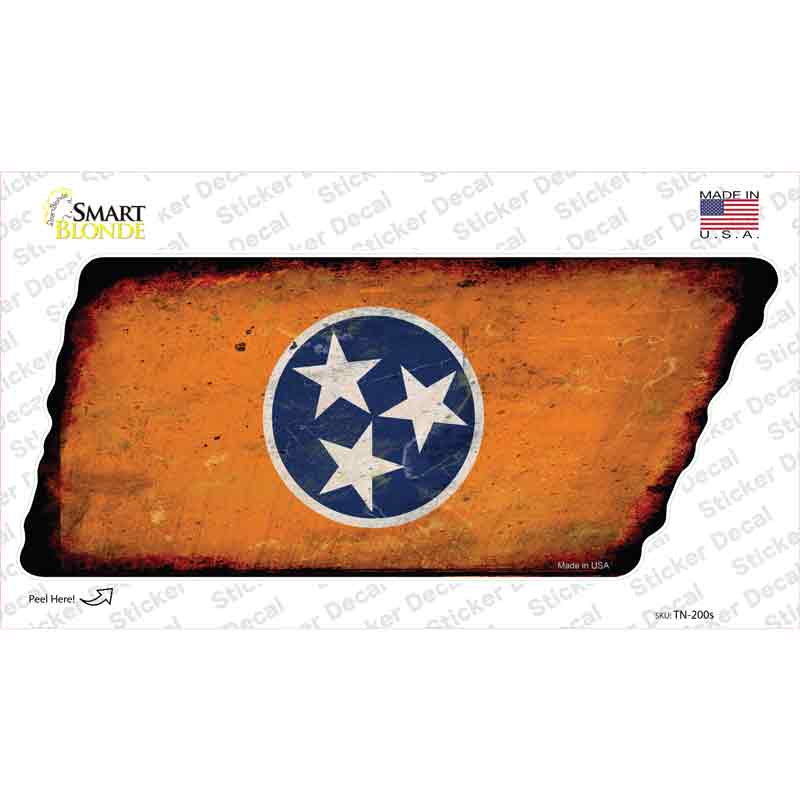 Orange Tennessee Flag Novelty Rusty Tennessee Shape Sticker Decal