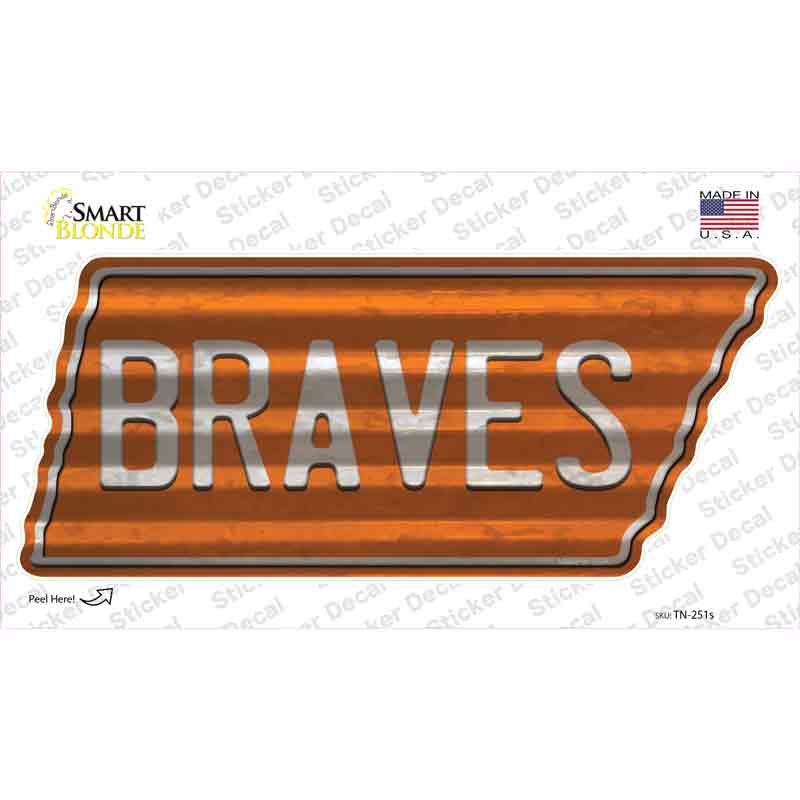 Braves Novelty Corrugated Tennessee Shape Sticker Decal Small