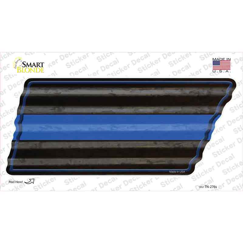 Thin Blue Line Novelty Corrugated Tennessee Shape Sticker Decal Small