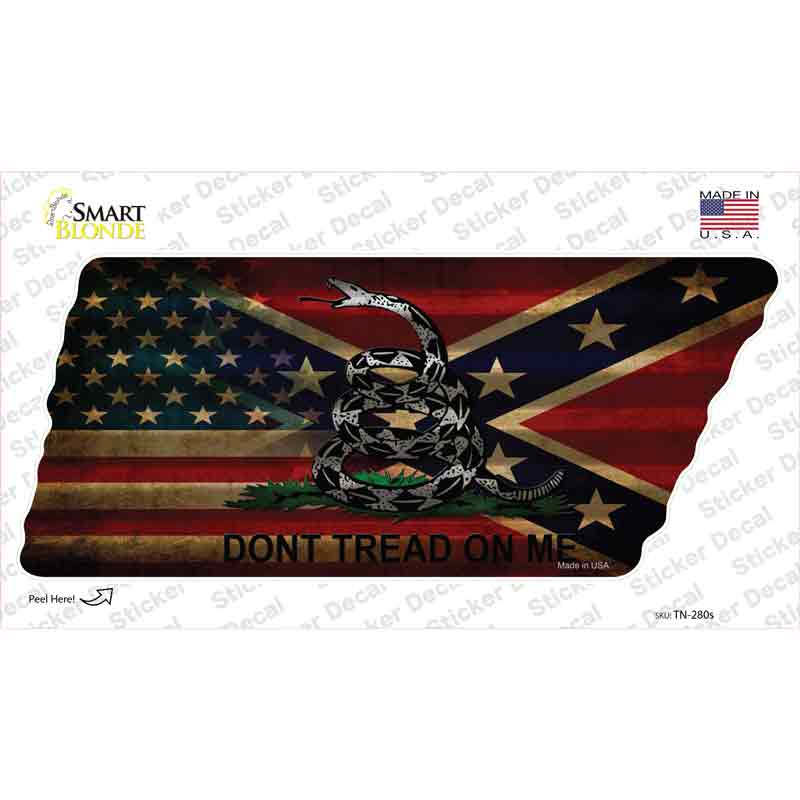 American Confederate Dont Tread Novelty Corrugated Tennessee Shape Sticker Decal Small