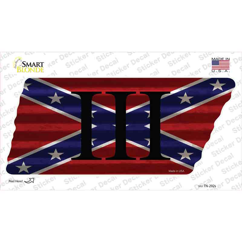 Confederate Three Percenter Novelty Corrugated Tennessee Shape Sticker Decal Small