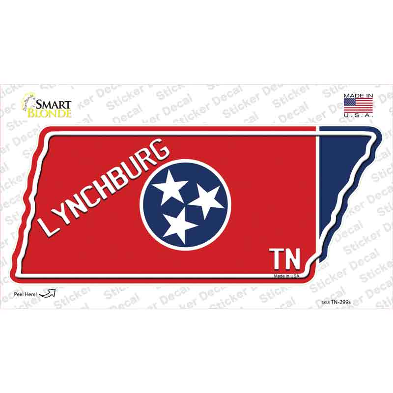 Lynchburg TN Flag Novelty Tennessee Shape Sticker Decal Small