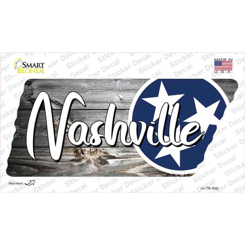 Nashville Tri Star on Wood Novelty Tennessee Shape Sticker Decal Small