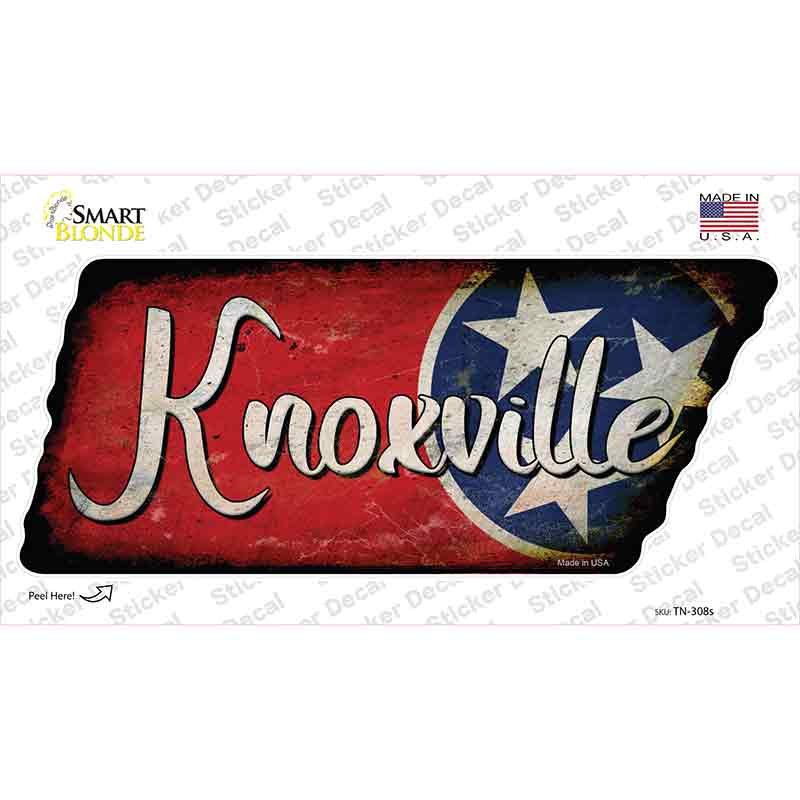 Knoxville Tri Star on Wood Novelty Rusty Effect Tennessee Shape Sticker Decal Small