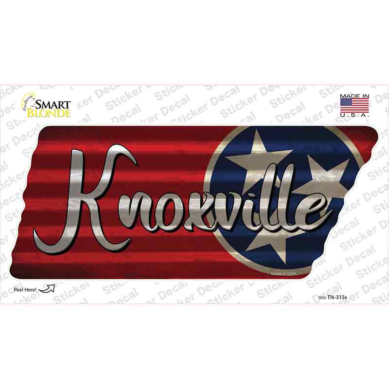 Knoxville Tri Star on Wood Novelty Corrugated Effect Tennessee Shape Sticker Decal Small