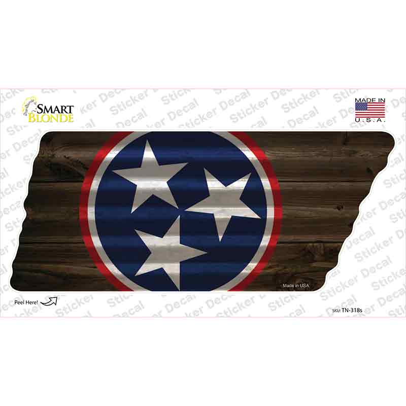 Blue Tri Star Dark Wood Novelty Corrugated Effect Tennessee Shape Sticker Decal Small