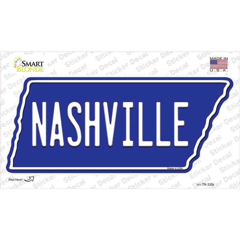 Nashville Blue Novelty Tennessee Shape Sticker Decal Small