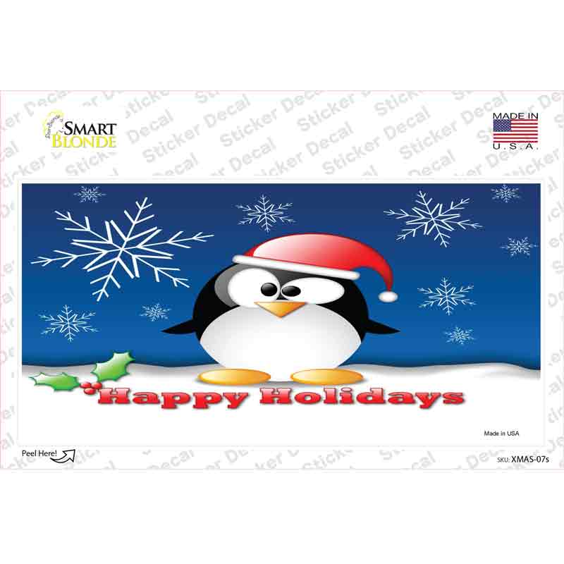 Happy Holidays Penguin Novelty Sticker Decal Small