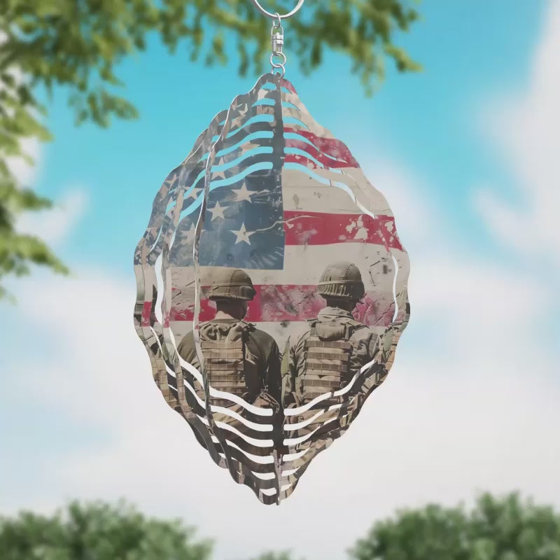 Soldiers with American Flag Novelty Metal Wind Spinner