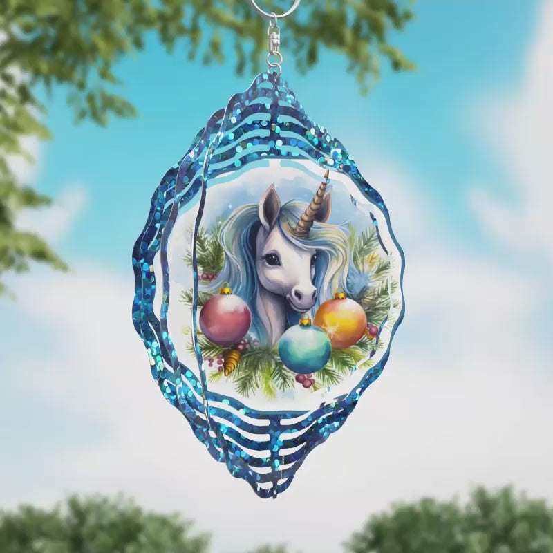 Unicorn Blue Glitter Novelty Metal Wind Spinner