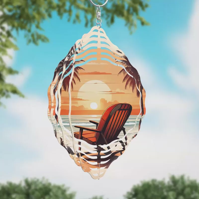 Beach Chair and Palms Novelty Metal Wind Spinner