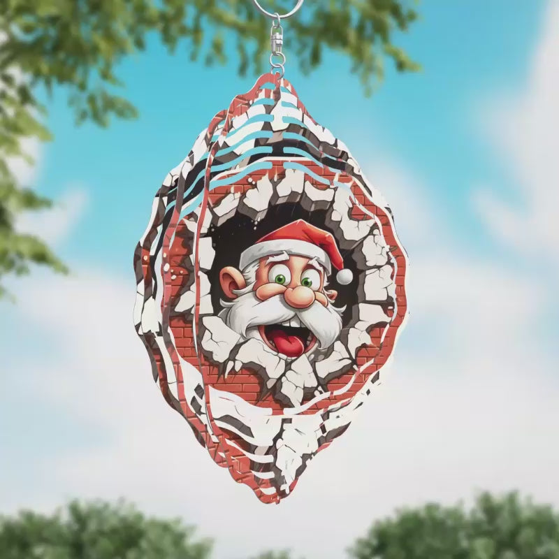 Santa Brick Wall Novelty Metal Wind Spinner