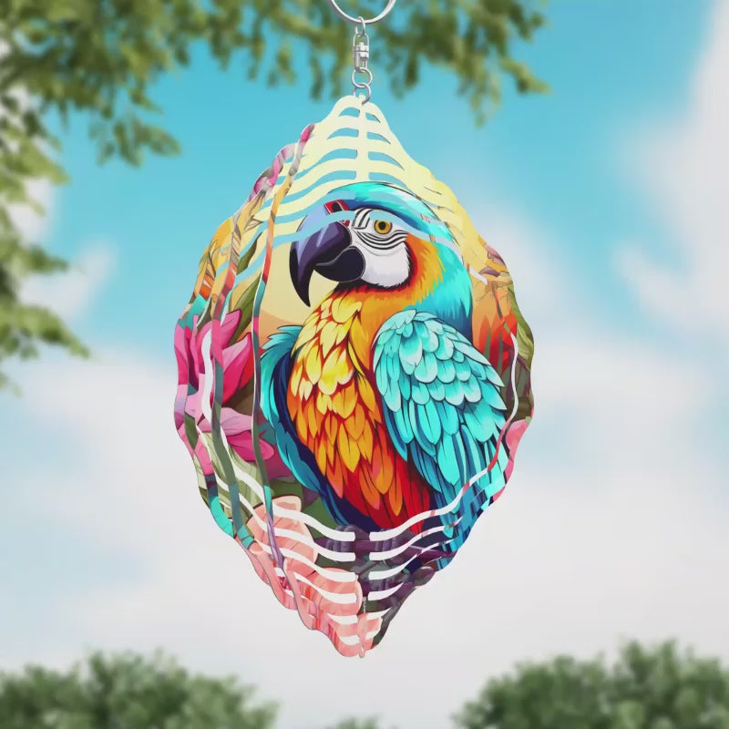 Parrot in Flowers Novelty Metal Wind Spinner