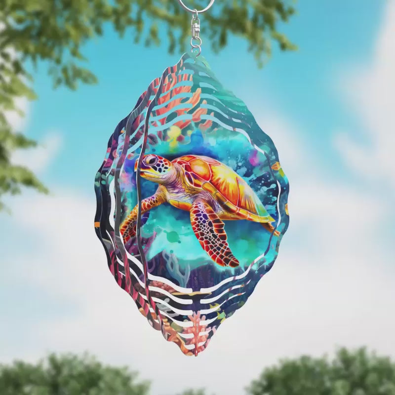 Turtle in Ocean Novelty Metal Wind Spinner