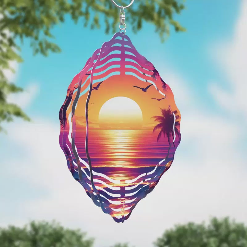 Purple Palms and Sunset Novelty Metal Wind Spinner