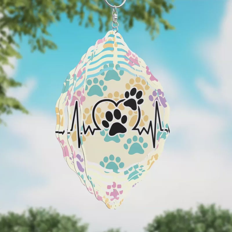 Dog Paws Heart Beat Novelty Metal Wind Spinner