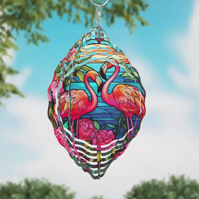 Flamingos Stained Glass Novelty Metal Wind Spinner