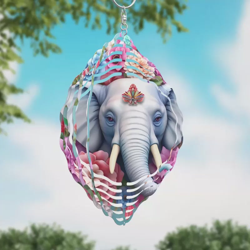 Elephant with Flowers Novelty Metal Wind Spinner