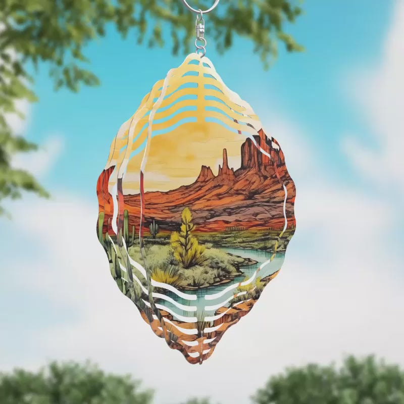 Desert Sunset with River Novelty Metal Wind Spinner