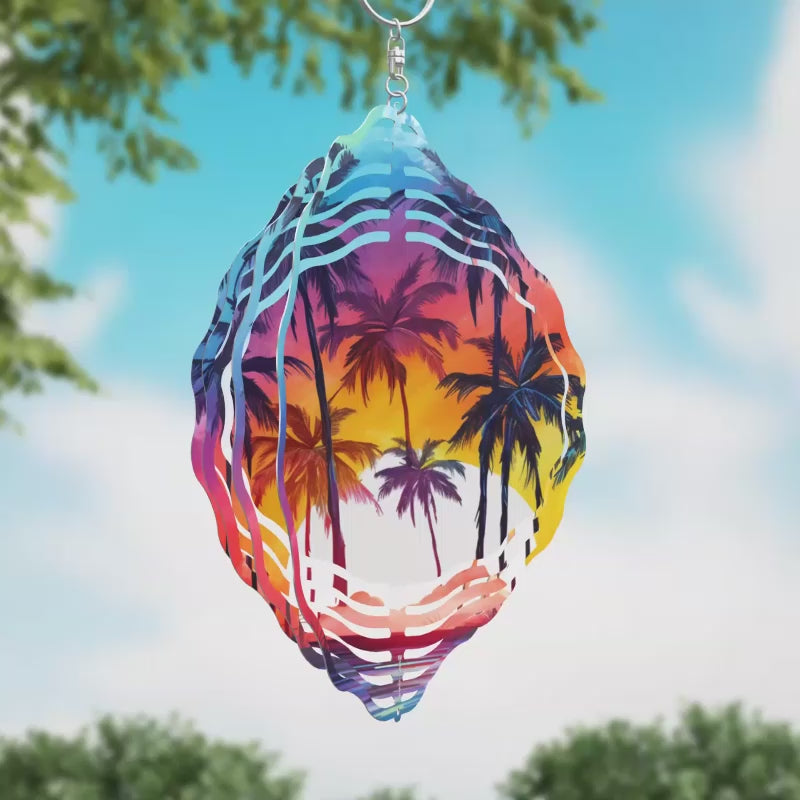 Colorful Palms and Sun Novelty Metal Wind Spinner