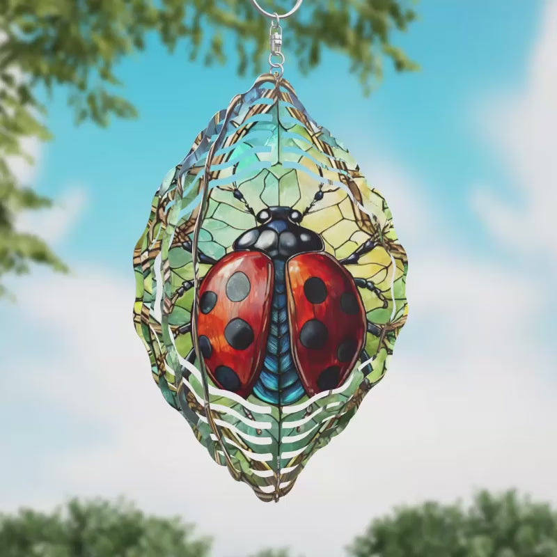 Ladybug Stained Glass Novelty Metal Wind Spinner